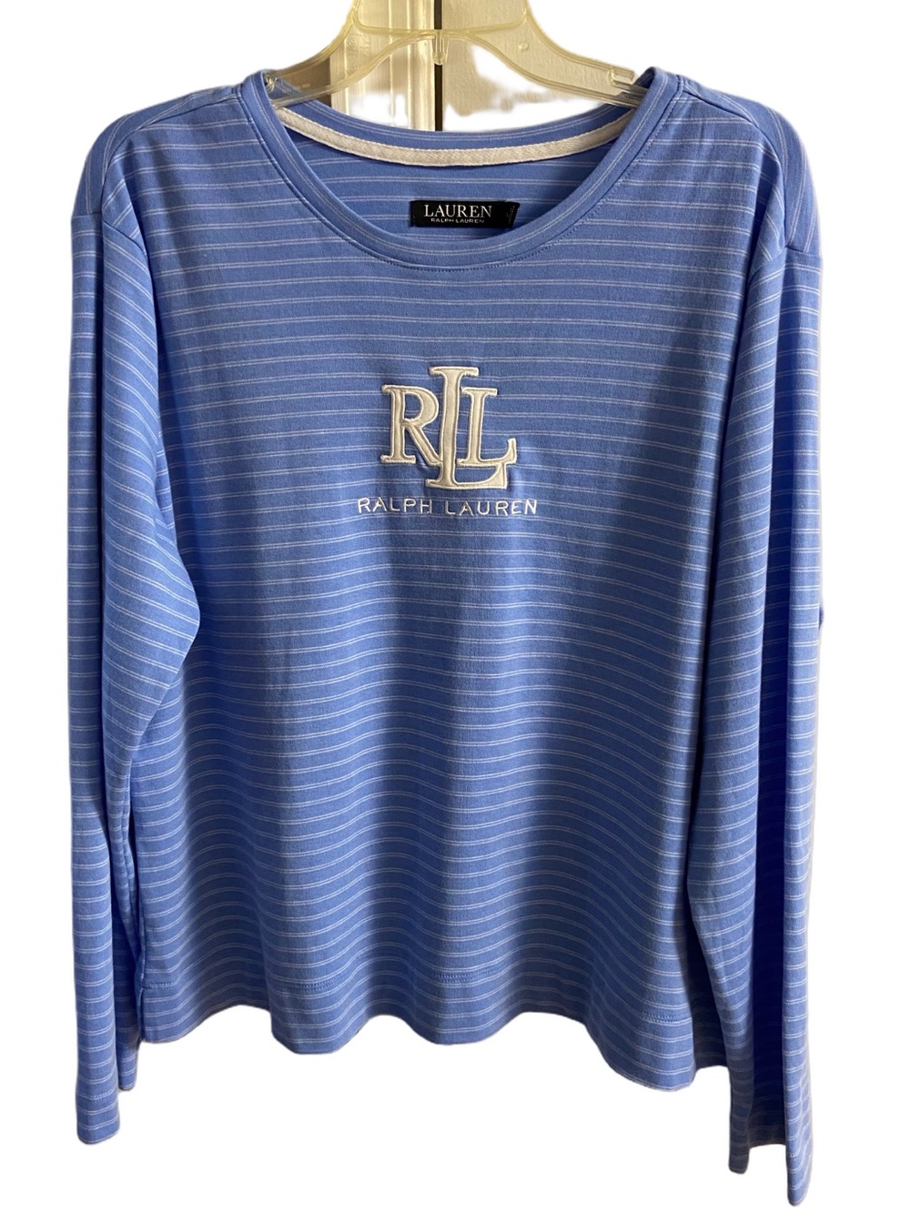 Lauren Ralph Lauren Blue Striped Long Sleeve Logo Embroidered Top XL NWT